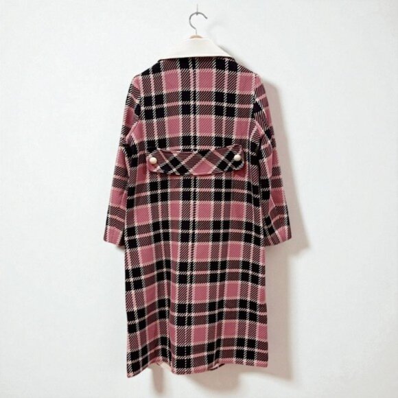NWT J.ING Jing Blair Waldorf Pink Plaid Double Breasted White Collar Winter Coat - Picture 6 of 7